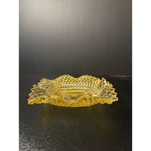 Antique EAPG Amber Daisy & Button Square Candy Nut Dish 6.75" Pressed Glass - Picture 3 of 8